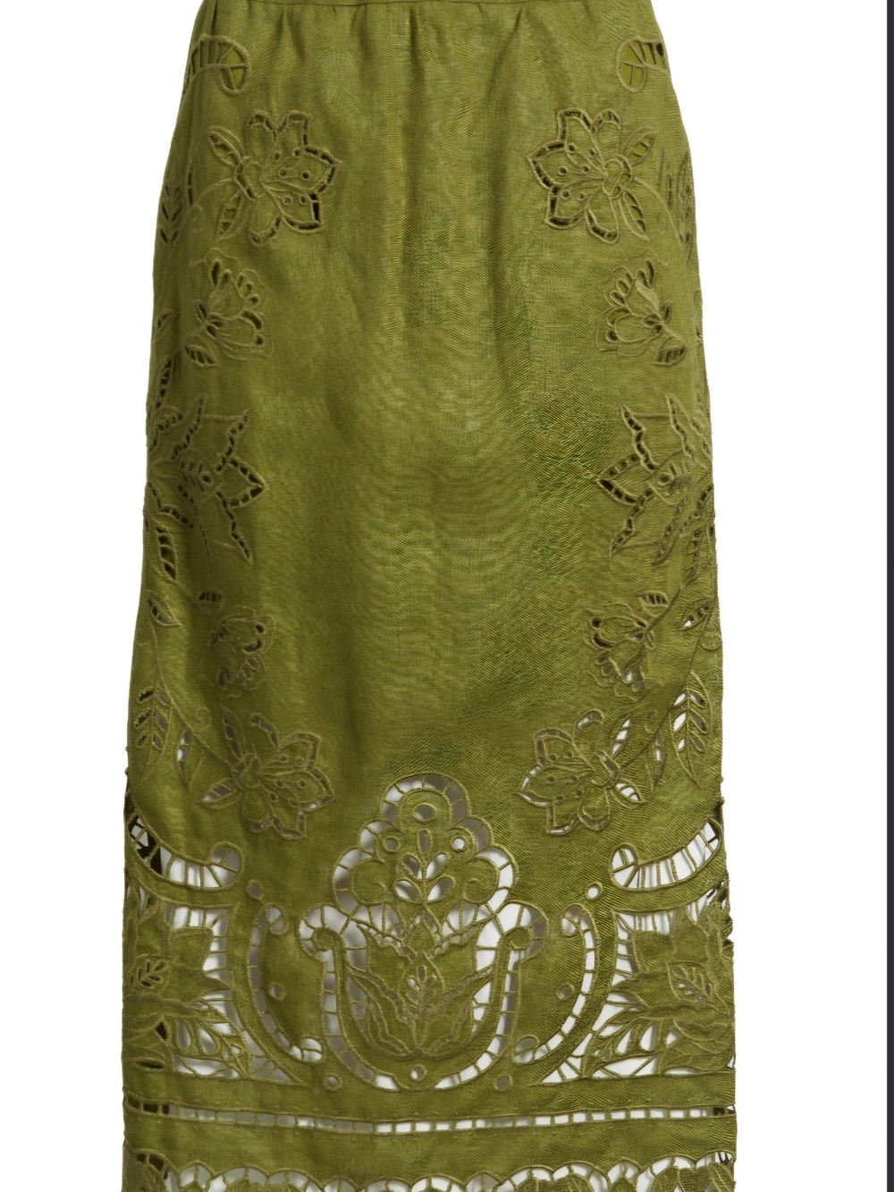 FARM Rio Olive Green Eyelet Midi Skirt - Picture 5 of 5